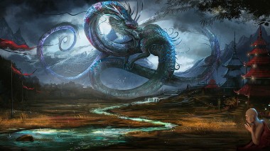 fantasy-art-dragon-scary-monk-river-grass-mantra-1920x1080